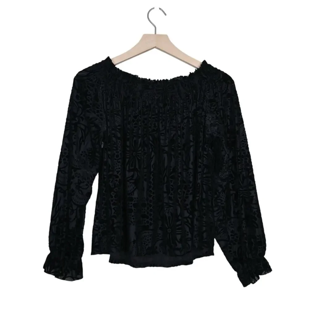 Free People Womens S A Little Twist Off Shoulder Velvet Black Top